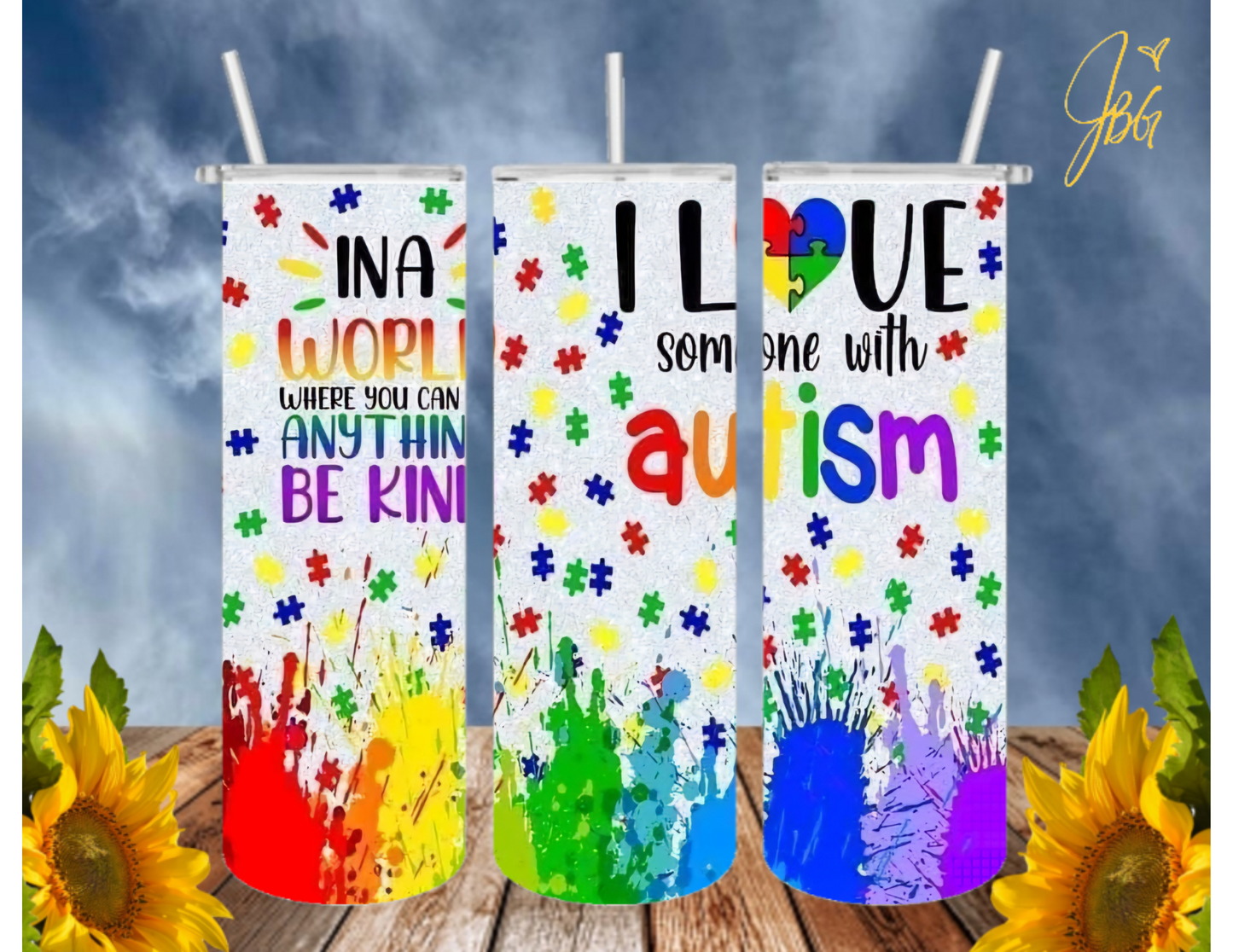 AUTISM AWARENESS 20 Oz Tumbler with 1 Lid, 2 Straws and 1 Straw Cleaner. FREE SHIPPING. Stainless Steel. Sublimation Tumbler Cup.