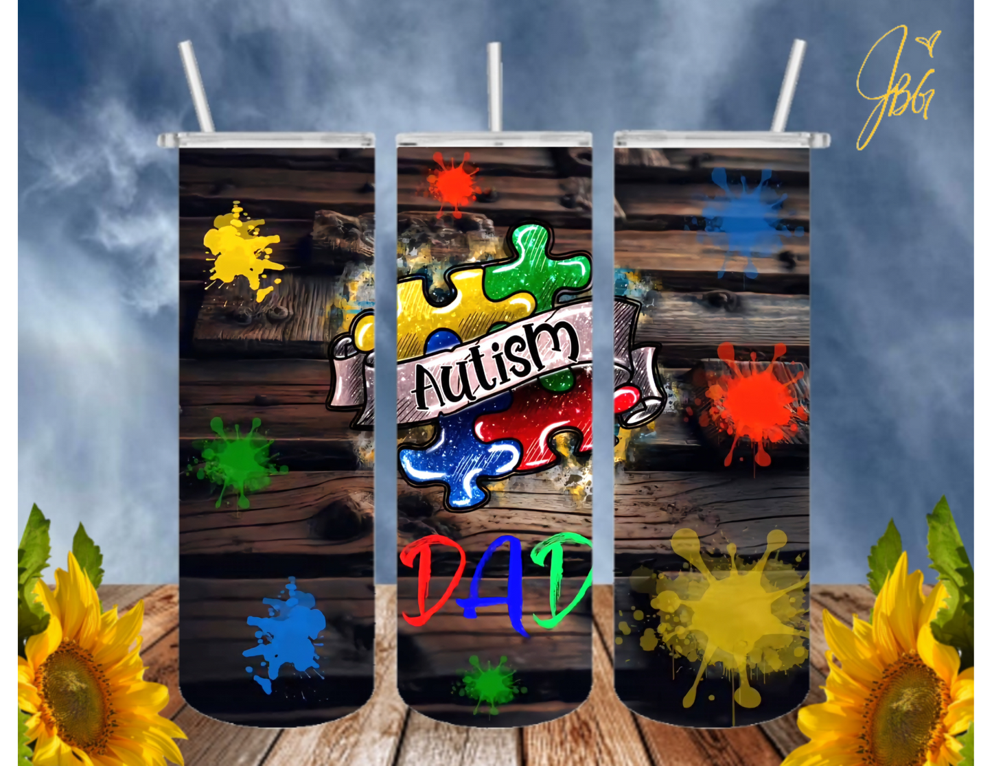 Autism Awareness 20 Oz Tumbler with 1 Lid, 2 Straws and 1 Straw Cleaner. FREE SHIPPING. Stainless Steel. Sublimation Tumbler Cup.