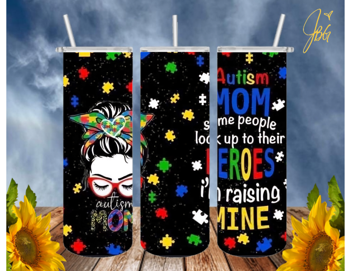 Autism Awareness 20 Oz Tumbler with 1 Lid, 2 Straws and 1 Straw Cleaner. FREE SHIPPING. Stainless Steel. Sublimation Tumbler Cup.