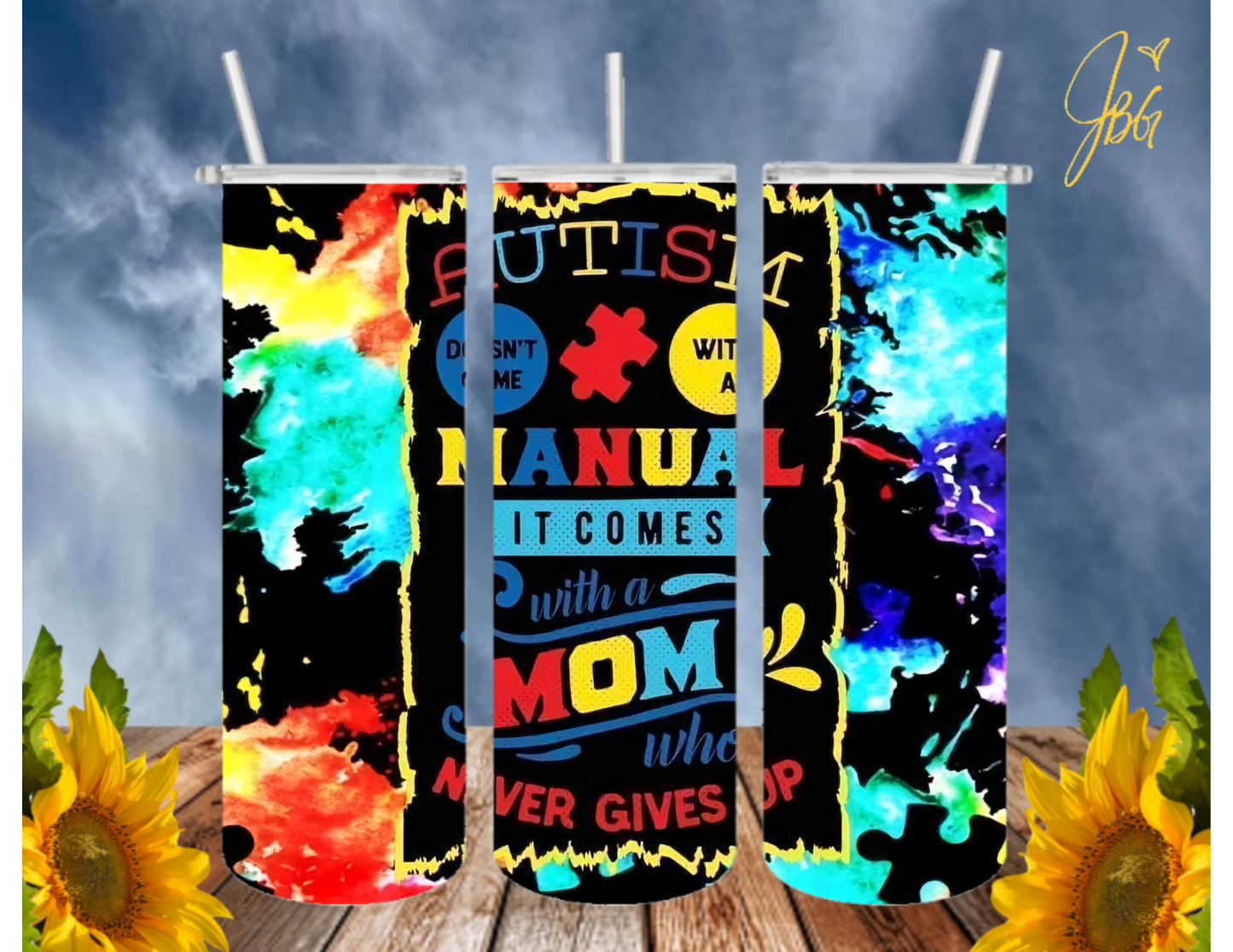 AUTISM AWARENESS 20 Oz Tumbler with 1 Lid, 2 Straws and 1 Straw Cleaner. FREE SHIPPING. Stainless Steel. Sublimation Tumbler Cup.