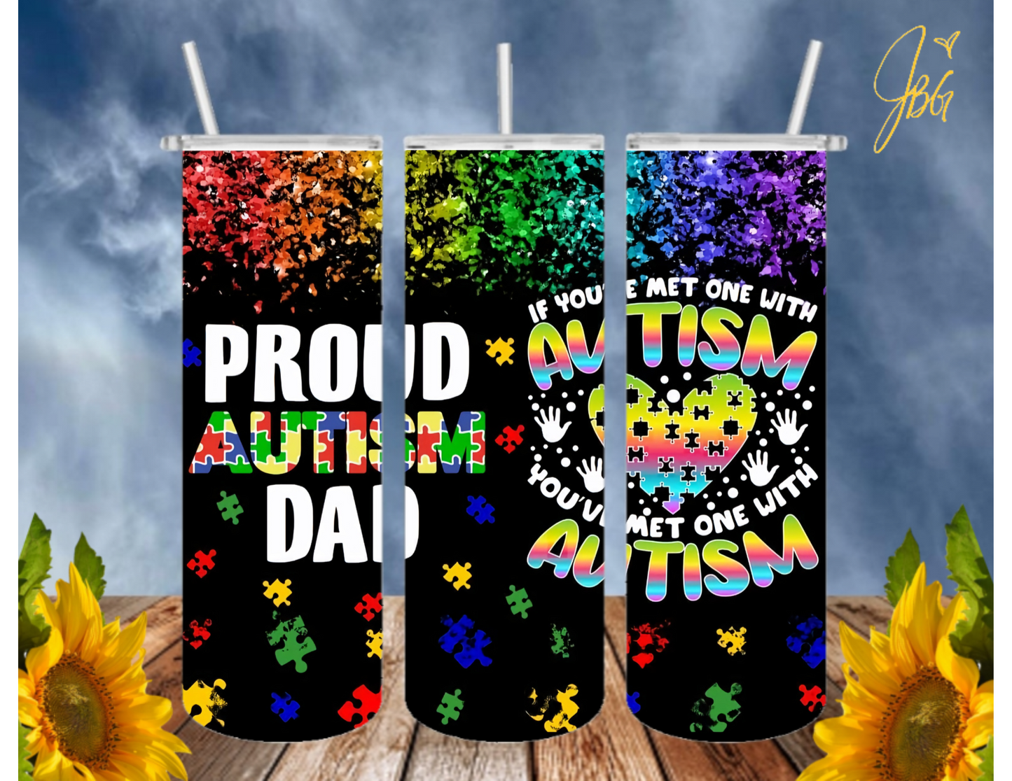 AUTISM AWARENESS 20 Oz Tumbler with 1 Lid, 2 Straws and 1 Straw Cleaner. FREE SHIPPING. Stainless Steel. Sublimation Tumbler Cup.