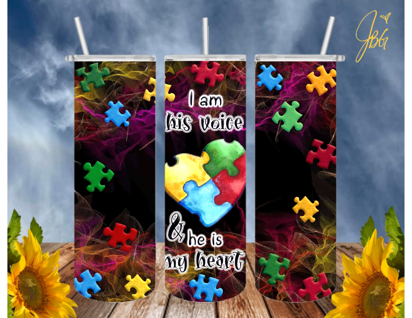 AUTISM AWARENESS 20 Oz Tumbler with 1 Lid, 2 Straws and 1 Straw Cleaner. FREE SHIPPING. Stainless Steel. Sublimation Tumbler Cup.