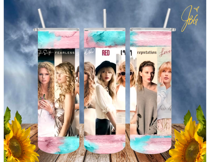 TAYLOR SWIFT 20 Oz Tumbler with 1 Lid, 2 Straws and 1 Straw Cleaner. FREE SHIPPING. Stainless Steel. Sublimation Tumbler Cup.