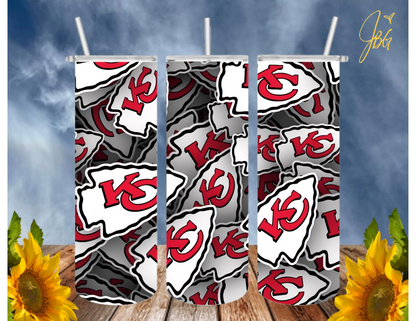 KANSAS CITY CHIEFS 20 Oz Tumbler with 1 Lid, 2 Straws and 1 Straw Cleaner. FREE SHIPPING. Stainless Steel. Sublimation Tumbler Cup.