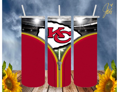 KANSAS CITY CHIEFS 20 Oz Tumbler with 1 Lid, 2 Straws and 1 Straw Cleaner. FREE SHIPPING. Stainless Steel. Sublimation Tumbler Cup.