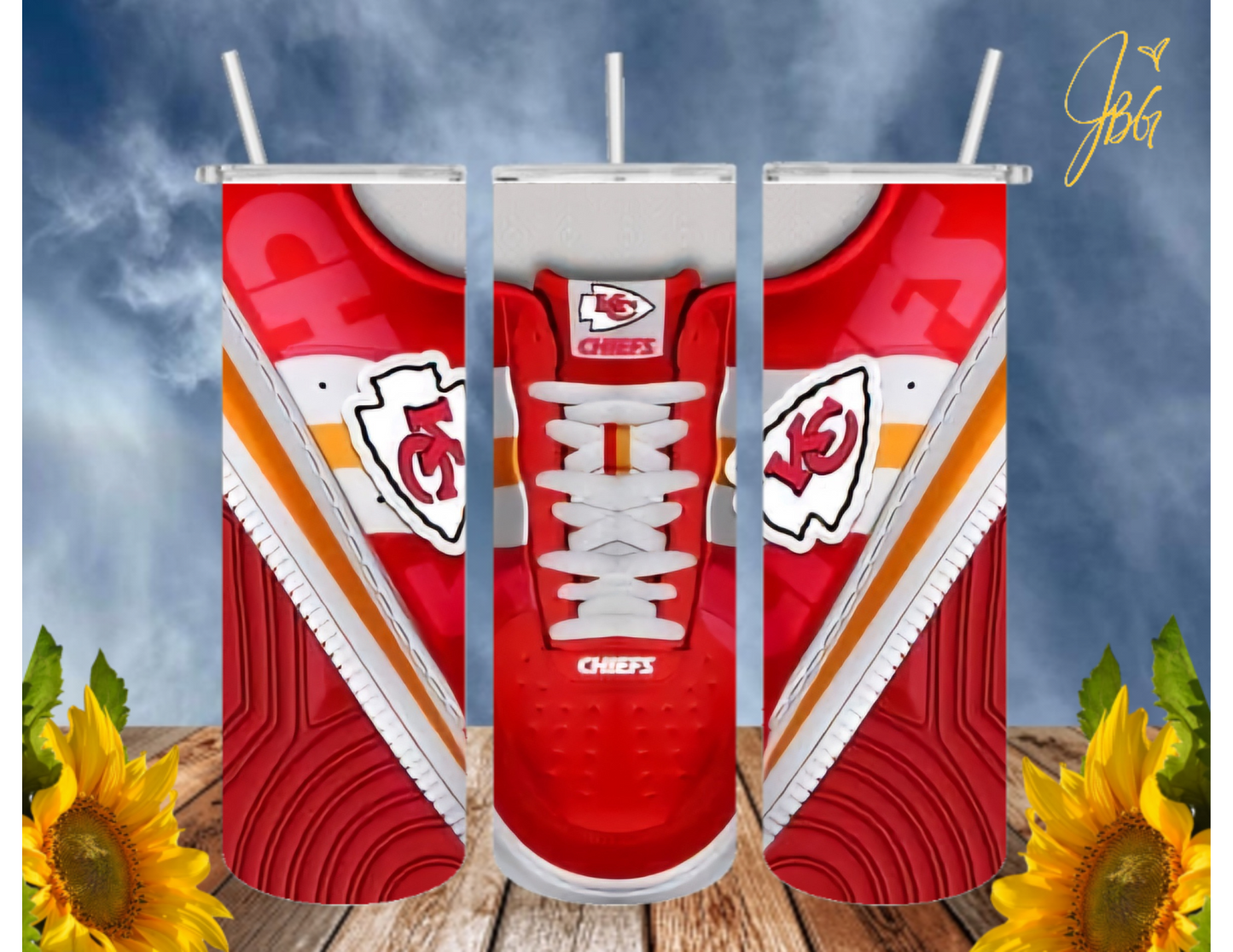 KANSAS CITY CHIEFS 20 Oz Tumbler with 1 Lid, 2 Straws and 1 Straw Cleaner. FREE SHIPPING. Stainless Steel. Sublimation Tumbler Cup.