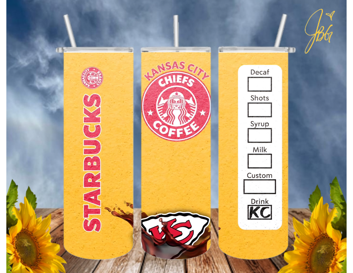 KANSAS CITY CHIEFS 20 Oz Tumbler with 1 Lid, 2 Straws and 1 Straw Cleaner. FREE SHIPPING. Stainless Steel. Sublimation Tumbler Cup.