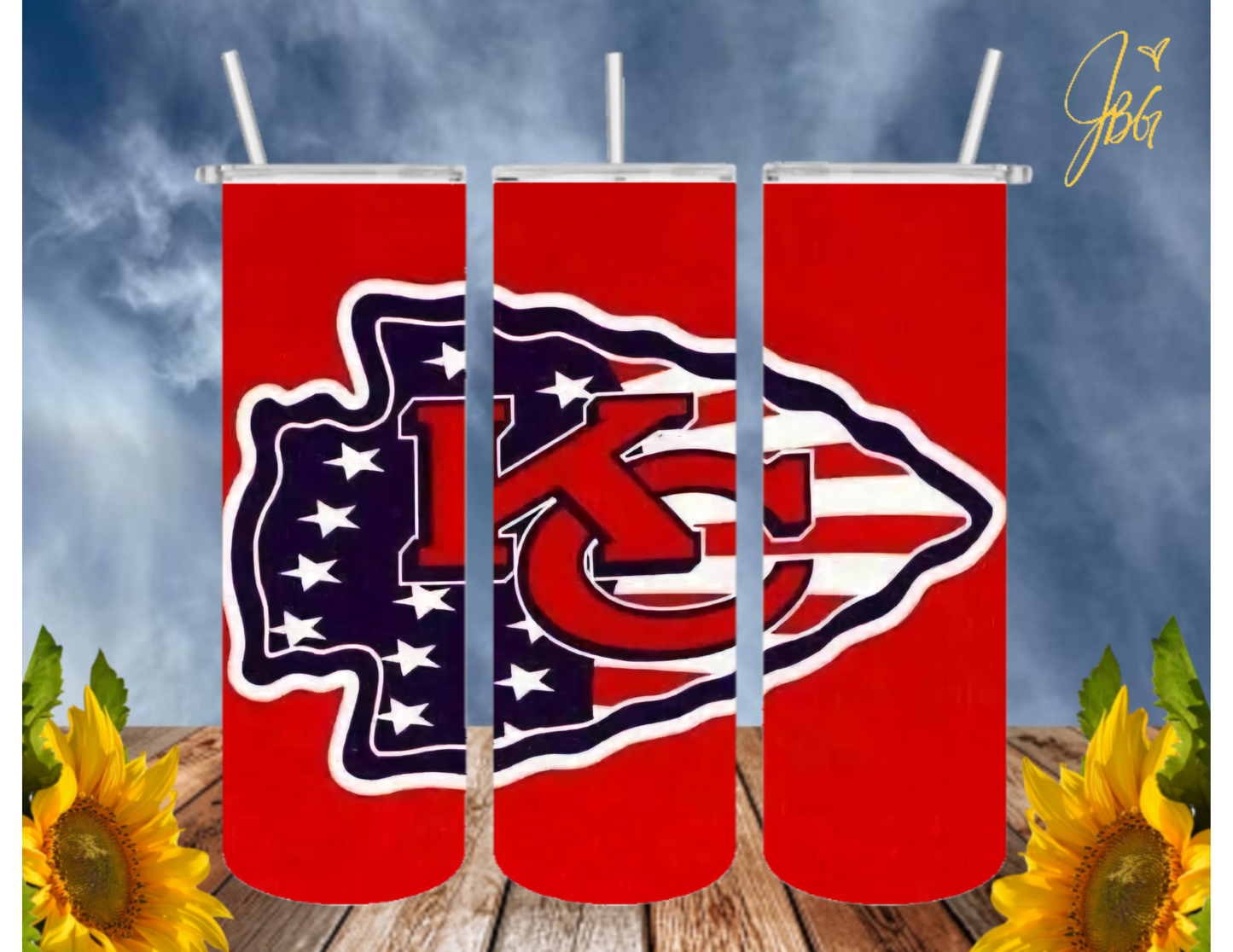 KANSAS CITY CHIEFS 20 Oz Tumbler with 1 Lid, 2 Straws and 1 Straw Cleaner. FREE SHIPPING. Stainless Steel. Sublimation Tumbler Cup.