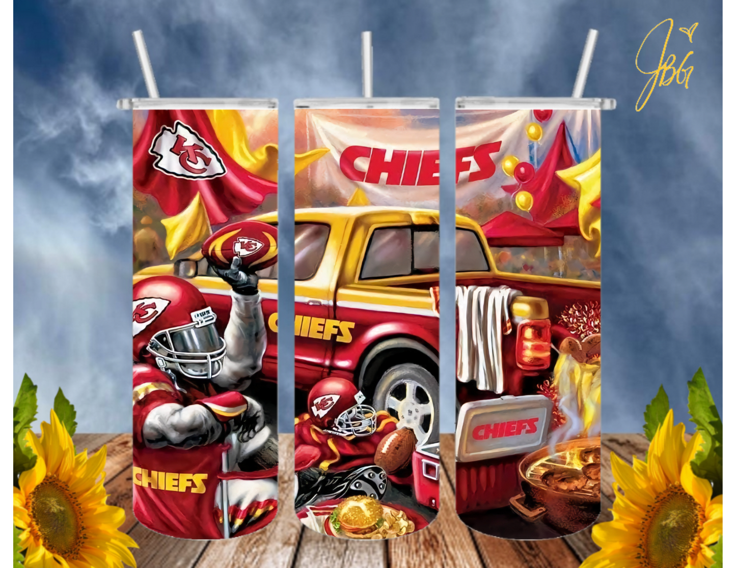 KANSAS CITY CHIEFS 20 Oz Tumbler with 1 Lid, 2 Straws and 1 Straw Cleaner. FREE SHIPPING. Stainless Steel. Sublimation Tumbler Cup.