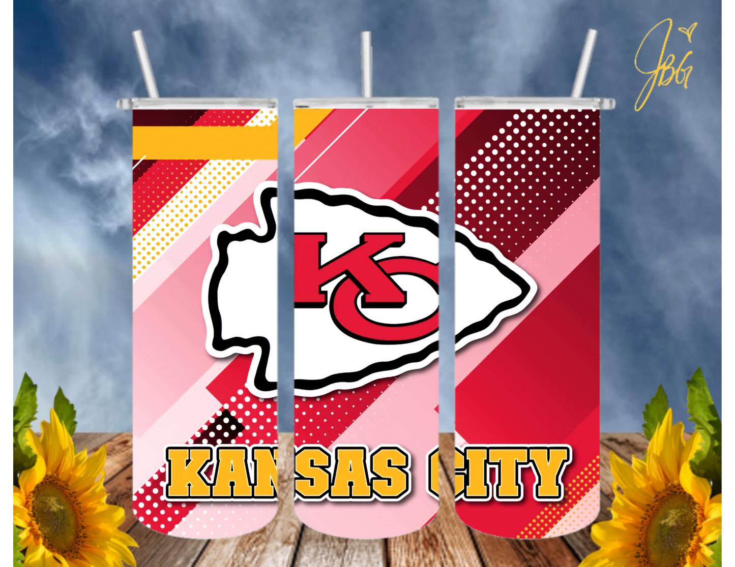 KANSAS CITY CHIEFS 20 Oz Tumbler with 1 Lid, 2 Straws and 1 Straw Cleaner. FREE SHIPPING. Stainless Steel. Sublimation Tumbler Cup.