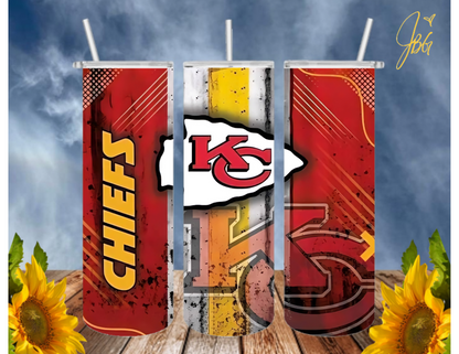 KANSAS CITY CHIEFS 20 Oz Tumbler with 1 Lid, 2 Straws and 1 Straw Cleaner. FREE SHIPPING. Stainless Steel. Sublimation Tumbler Cup.