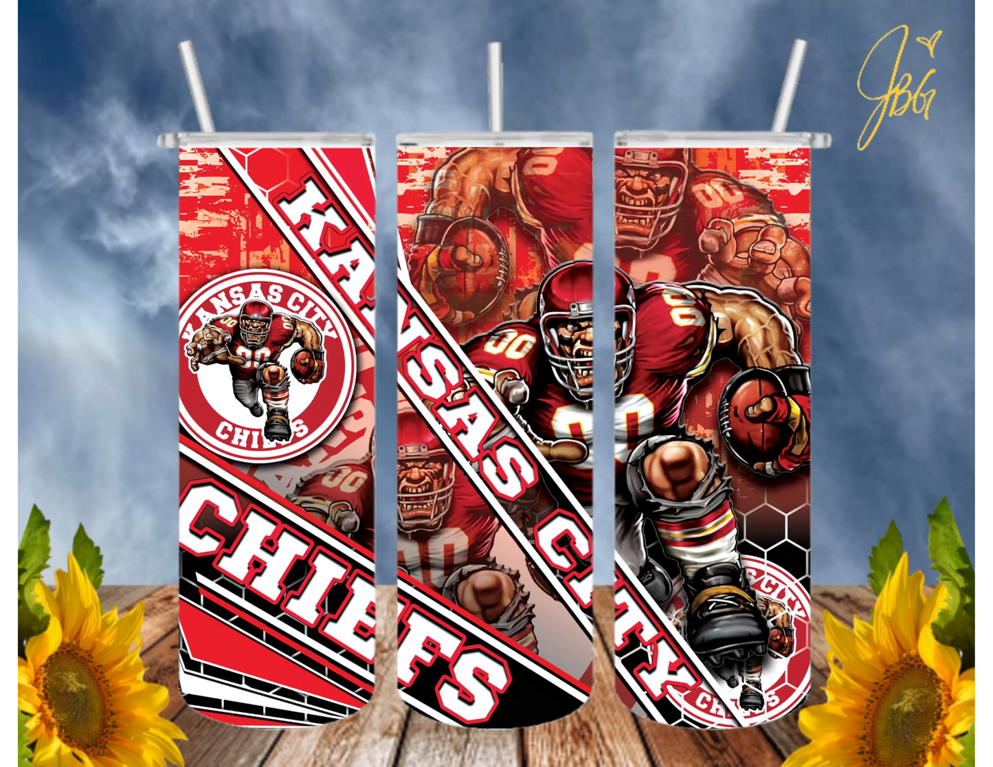 KANSAS CITY CHIEFS 20 Oz Tumbler with 1 Lid, 2 Straws and 1 Straw Cleaner. FREE SHIPPING. Stainless Steel. Sublimation Tumbler Cup.