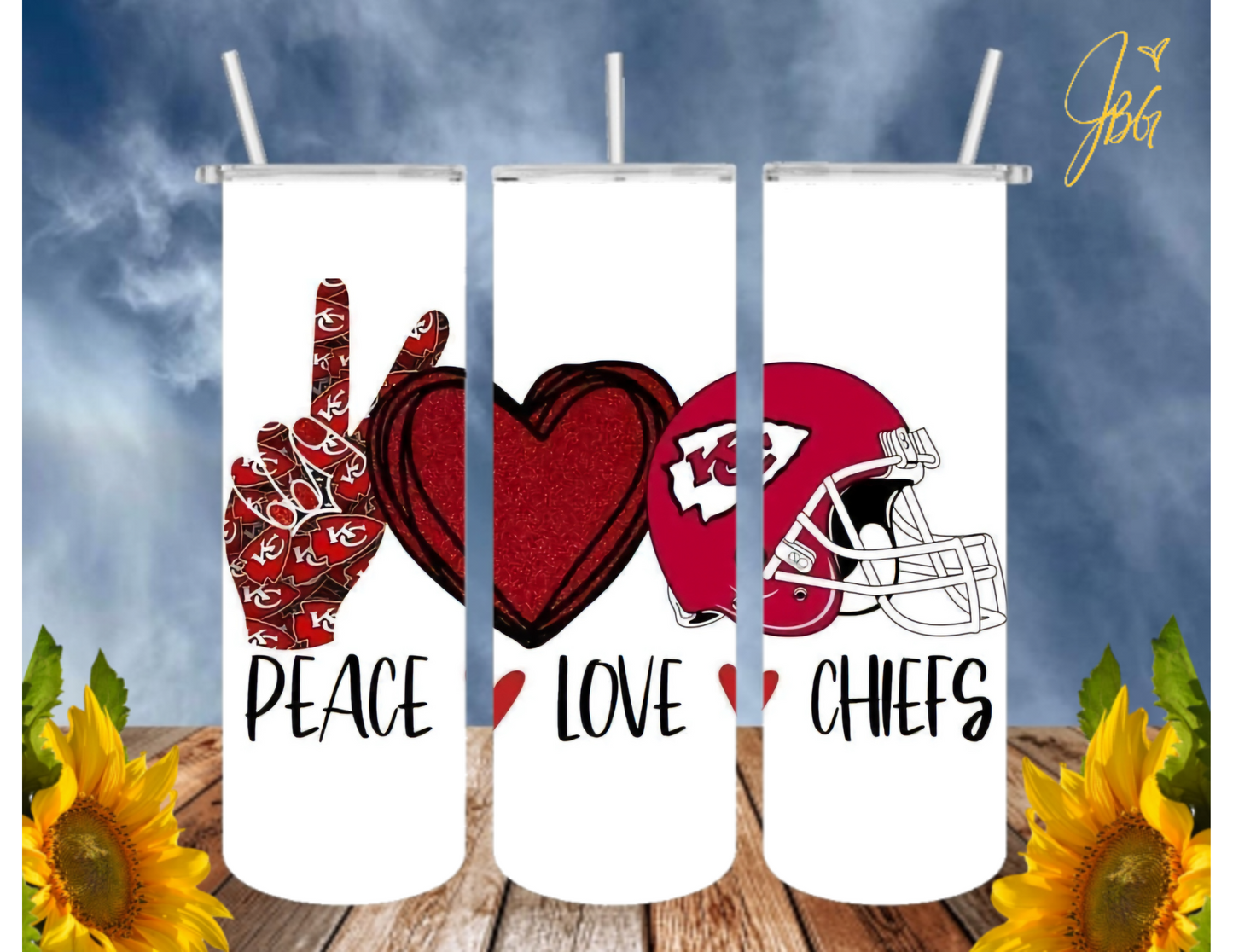 KANSAS CITY CHIEFS 20 Oz Tumbler with 1 Lid, 2 Straws and 1 Straw Cleaner. FREE SHIPPING. Stainless Steel. Sublimation Tumbler Cup.