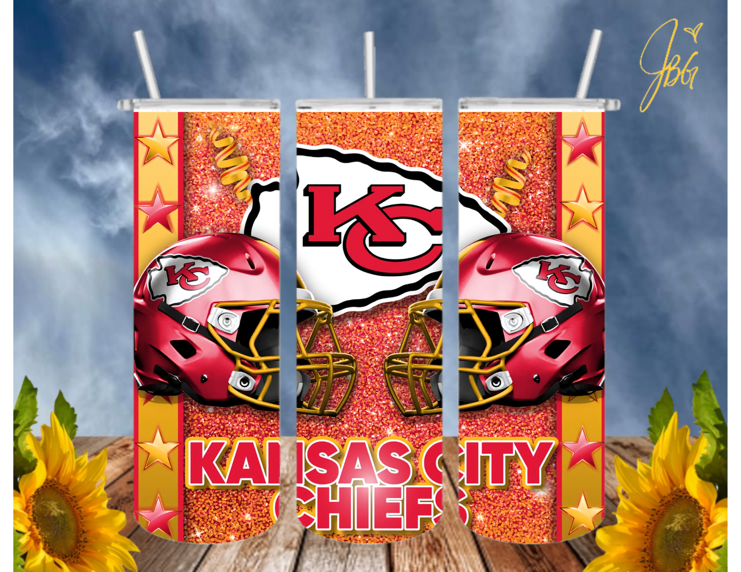 KANSAS CITY CHIEFS 20 Oz Tumbler with 1 Lid, 2 Straws and 1 Straw Cleaner. FREE SHIPPING. Stainless Steel. Sublimation Tumbler Cup.