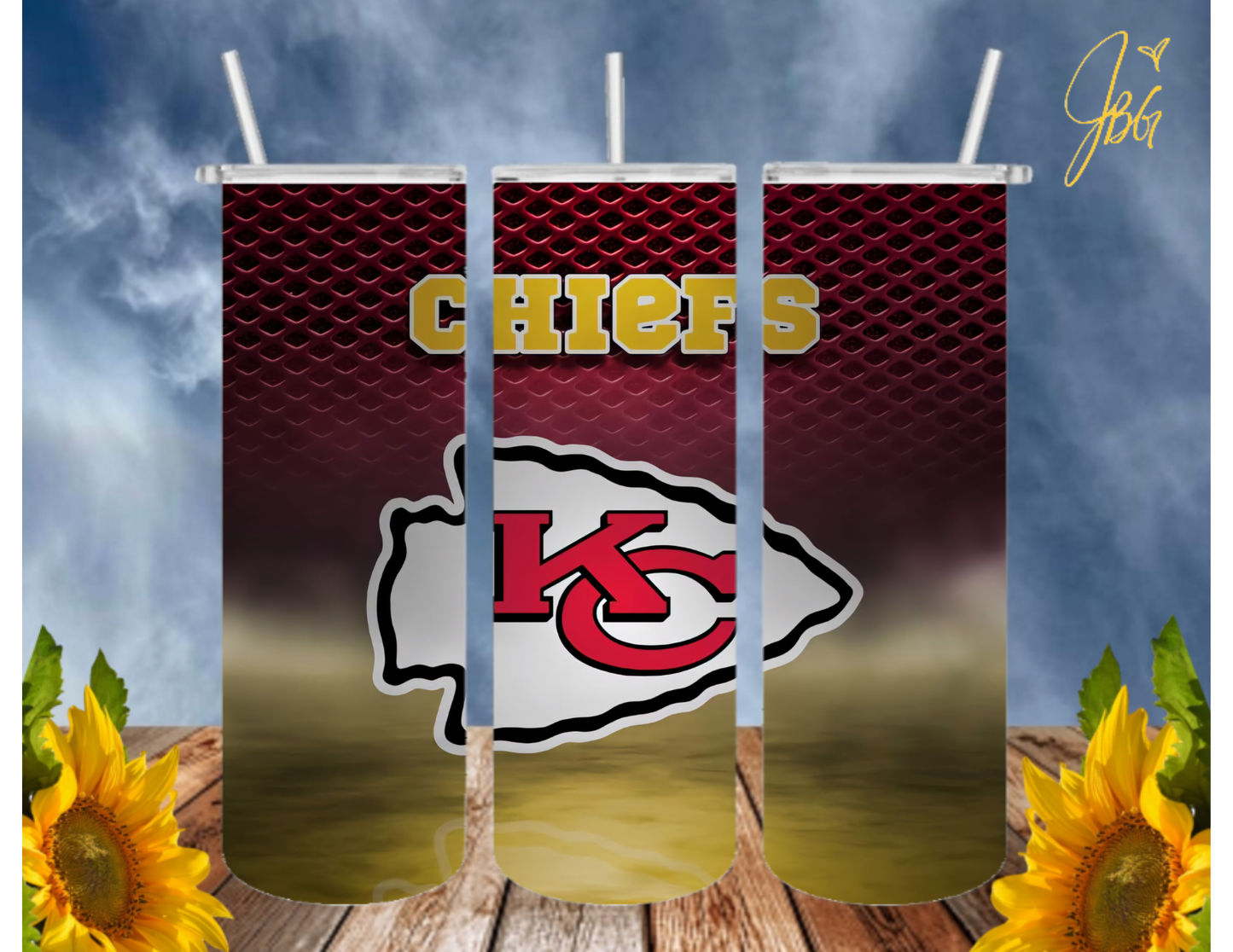 KANSAS CITY CHIEFS 20 Oz Tumbler with 1 Lid, 2 Straws and 1 Straw Cleaner. FREE SHIPPING. Stainless Steel. Sublimation Tumbler Cup.