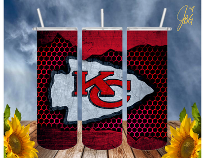 KANSAS CITY CHIEFS 20 Oz Tumbler with 1 Lid, 2 Straws and 1 Straw Cleaner. FREE SHIPPING. Stainless Steel. Sublimation Tumbler Cup.