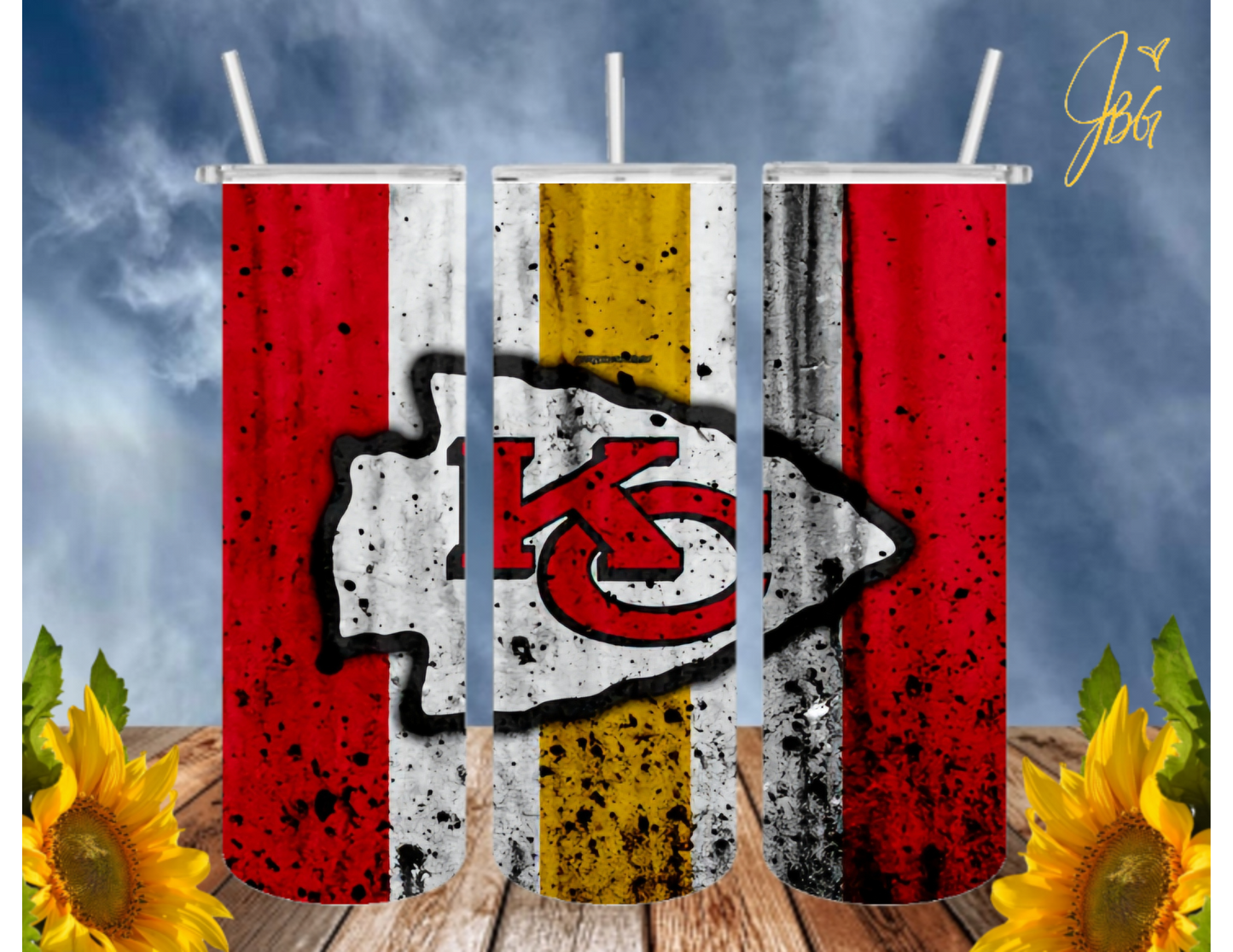 KANSAS CITY CHIEFS 20 Oz Tumbler with 1 Lid, 2 Straws and 1 Straw Cleaner. FREE SHIPPING. Stainless Steel. Sublimation Tumbler Cup.