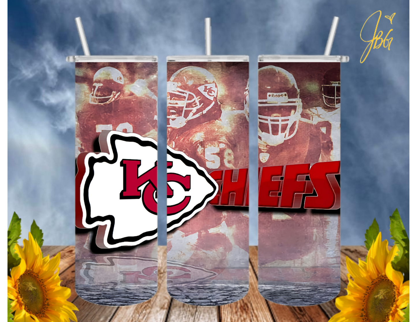 KANSAS CITY CHIEFS 20 Oz Tumbler with 1 Lid, 2 Straws and 1 Straw Cleaner. FREE SHIPPING. Stainless Steel. Sublimation Tumbler Cup.