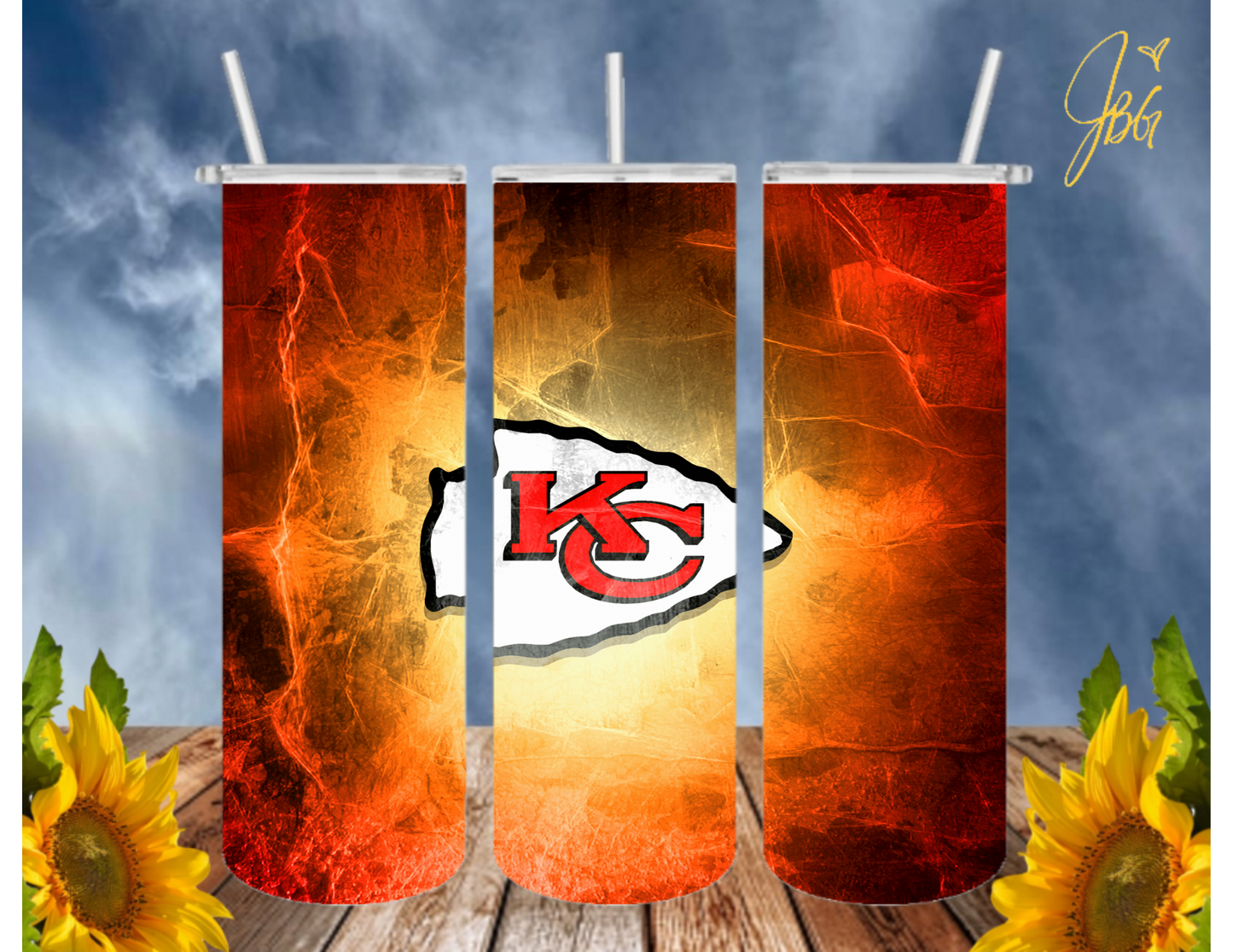 KANSAS CITY CHIEFS 20 Oz Tumbler with 1 Lid, 2 Straws and 1 Straw Cleaner. FREE SHIPPING. Stainless Steel. Sublimation Tumbler Cup.