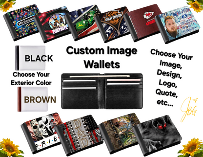 PHOTO BIFOLD WALLET, Image, Design, Logo, Quote, Portrait, Memory, Gift, Personalized, Popular, All Ages, for Men, Women, Kids, Husband, Dad