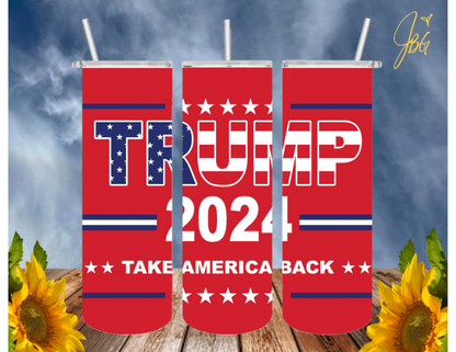 TRUMP 20 Oz Tumbler with 1 Lid, 2 Straws and 1 Straw Cleaner. FREE SHIPPING. Stainless Steel. Sublimation Tumbler Cup.