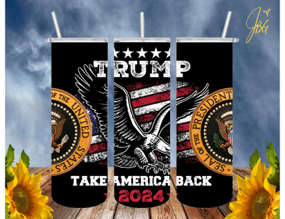 TRUMP 20 Oz Tumbler with 1 Lid, 2 Straws and 1 Straw Cleaner. FREE SHIPPING. Stainless Steel. Sublimation Tumbler Cup.