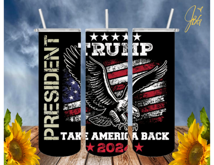 TRUMP 20 Oz Tumbler with 1 Lid, 2 Straws and 1 Straw Cleaner. FREE SHIPPING. Stainless Steel. Sublimation Tumbler Cup.