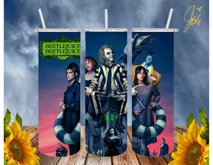 BEETLEJUICE 20 Oz Tumbler with 2 Straws, 1 Lid and Straw Cleaner. FREE SHIPPING. Stainless Steel. Sublimation Tumbler Cup.