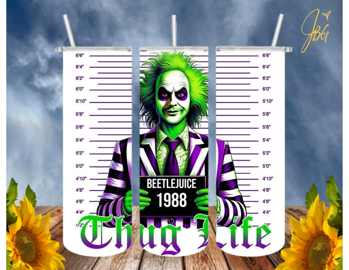 BEETLEJUICE 20 Oz Tumbler with 2 Straws, 1 Lid and Straw Cleaner. FREE SHIPPING. Stainless Steel. Sublimation Tumbler Cup.