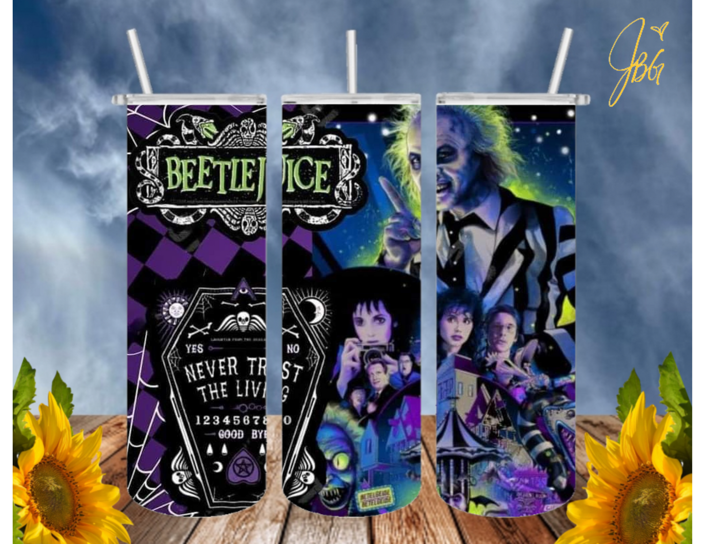 BEETLEJUICE 20 Oz Tumbler with 2 Straws, 1 Lid and Straw Cleaner. FREE SHIPPING. Stainless Steel. Sublimation Tumbler Cup.