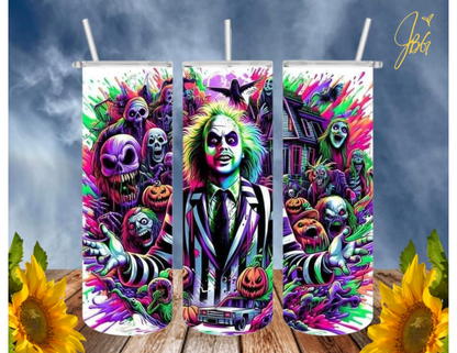 BEETLEJUICE 20 Oz Tumbler with 2 Straws, 1 Lid and Straw Cleaner. FREE SHIPPING. Stainless Steel. Sublimation Tumbler Cup.