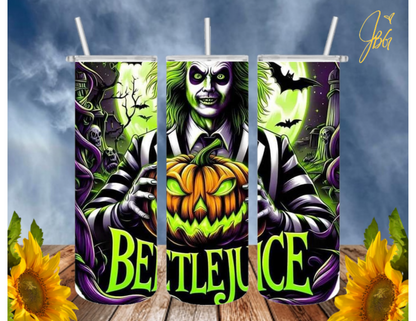 BEETLEJUICE 20 Oz Tumbler with 2 Straws, 1 Lid and Straw Cleaner. FREE SHIPPING. Stainless Steel. Sublimation Tumbler Cup.