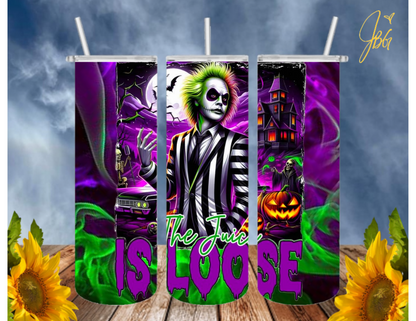 BEETLEJUICE 20 Oz Tumbler with 2 Straws, 1 Lid and Straw Cleaner. FREE SHIPPING. Stainless Steel. Sublimation Tumbler Cup.