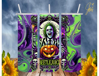 BEETLEJUICE 20 Oz Tumbler with 2 Straws, 1 Lid and Straw Cleaner. FREE SHIPPING. Stainless Steel. Sublimation Tumbler Cup.