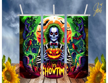 BEETLEJUICE 20 Oz Tumbler with 2 Straws, 1 Lid and Straw Cleaner. FREE SHIPPING. Stainless Steel. Sublimation Tumbler Cup.