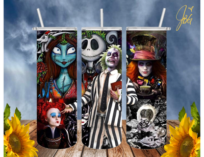 BEETLEJUICE 20 Oz Tumbler with 2 Straws, 1 Lid and Straw Cleaner. FREE SHIPPING. Stainless Steel. Sublimation Tumbler Cup.