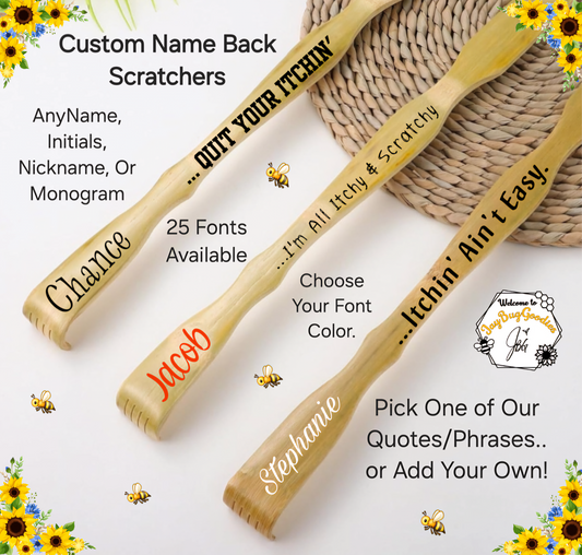 Bamboo Back Scratcher, Custom Name, Personalized Quote/Phrase, Long Handle, Wood, Sturdy, Solid, Thick, Gift, Scratching Stick, Her, Him, Christmas Stocking Stuffer. Meaningful, Unique, Funny Quotes. For Anyone.