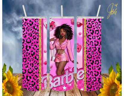 BARBIE/PINK 20 Oz Tumbler with 2 Straws, 1 Lid and Straw Cleaner. FREE SHIPPING. Stainless Steel Sublimation Tumbler Cup.