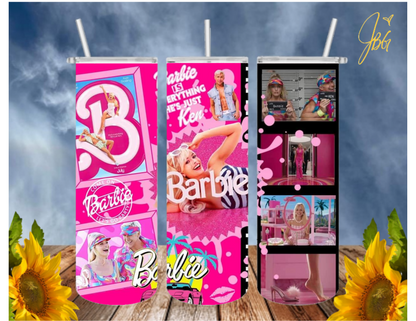 BARBIE/PINK 20 Oz Tumbler with 2 Straws, 1 Lid and Straw Cleaner. FREE SHIPPING. Stainless Steel Sublimation Tumbler Cup.