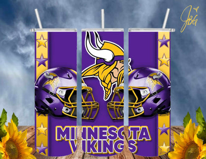 MINNESOTA VIKINGS NFL 20 Oz Tumbler with 1 Lid, 2 Straws and 1 Straw Cleaner. FREE SHIPPING. Stainless Steel. Sublimation Tumbler Cup.