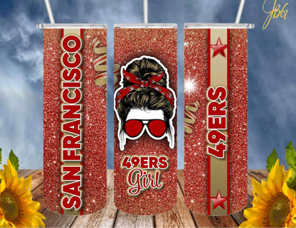 SAN FRANCISCO 49ERS NFL 20 Oz Tumbler with 1 Lid, 2 Straws and 1 Straw Cleaner. FREE SHIPPING. Stainless Steel. Sublimation Tumbler Cup.