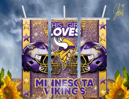 MINNESOTA VIKINGS NFL 20 Oz Tumbler with 1 Lid, 2 Straws and 1 Straw Cleaner. FREE SHIPPING. Stainless Steel. Sublimation Tumbler Cup.