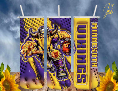 MINNESOTA VIKINGS NFL 20 Oz Tumbler with 1 Lid, 2 Straws and 1 Straw Cleaner. FREE SHIPPING. Stainless Steel. Sublimation Tumbler Cup.