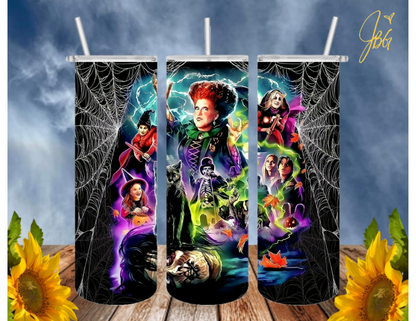 HOCUS POCUS 20 Oz Tumbler with 2 Straws, 1 Lid and Straw Cleaner. FREE SHIPPING. Stainless Steel. Sublimation Tumbler Cup.