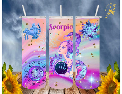 ZODIAC SIGNS 20 Oz Tumbler with 1 Lid, 2 Straws and 1 Straw Cleaner. FREE SHIPPING. Stainless Steel. Sublimation Tumbler Cup.