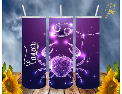 ZODIAC SIGNS 20 Oz Tumbler with 1 Lid, 2 Straws and 1 Straw Cleaner. FREE SHIPPING. Stainless Steel. Sublimation Tumbler Cup.