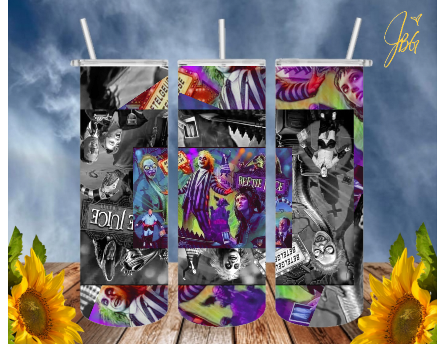 BEETLEJUICE 20 Oz Tumbler with 2 Straws, 1 Lid and Straw Cleaner. FREE SHIPPING. Stainless Steel. Sublimation Tumbler Cup.