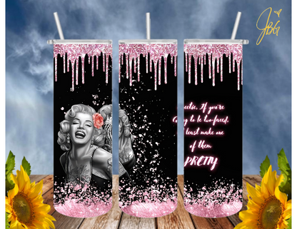 MARILYN MONROE 20 Oz Tumbler with 1 Lid, 2 Straws and 1 Straw Cleaner. FREE SHIPPING. Stainless Steel. Sublimation Tumbler Cup.