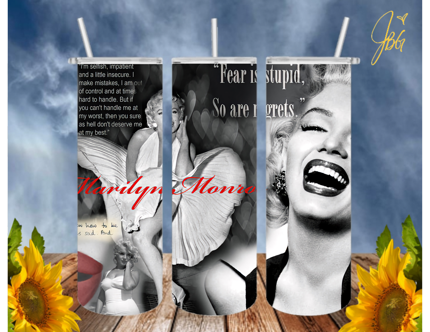 MARILYN MONROE 20 Oz Tumbler with 1 Lid, 2 Straws and 1 Straw Cleaner. FREE SHIPPING. Stainless Steel. Sublimation Tumbler Cup.