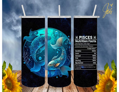 ZODIAC SIGNS 20 Oz Tumbler with 1 Lid, 2 Straws and 1 Straw Cleaner. FREE SHIPPING. Stainless Steel. Sublimation Tumbler Cup.